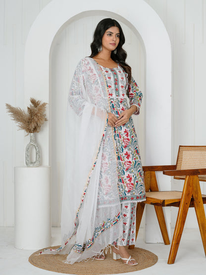 Wisdom Grey Three Piece Suit with Kota Doriya Dupatta