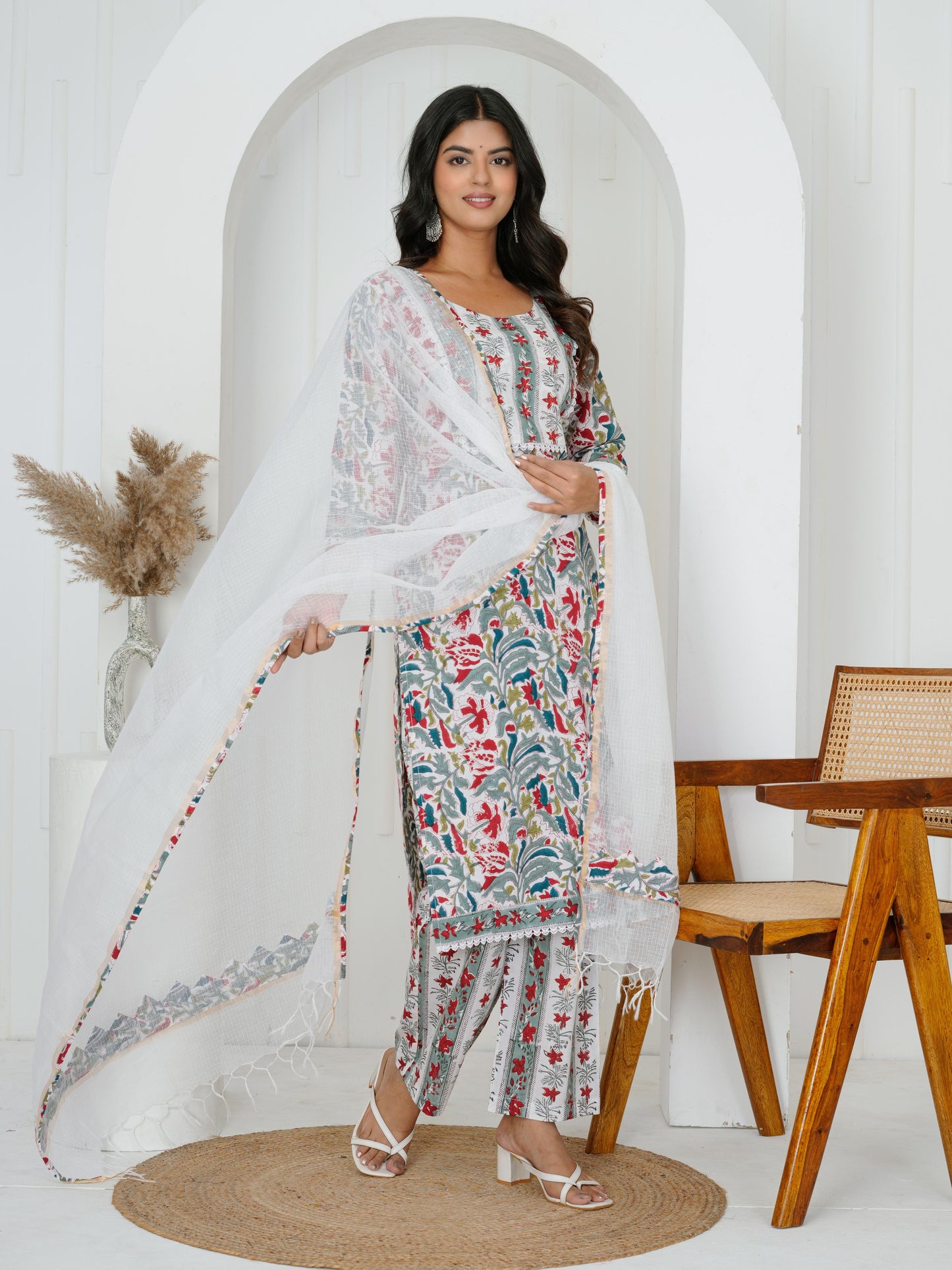 Wisdom Grey Three Piece Suit with Kota Doriya Dupatta