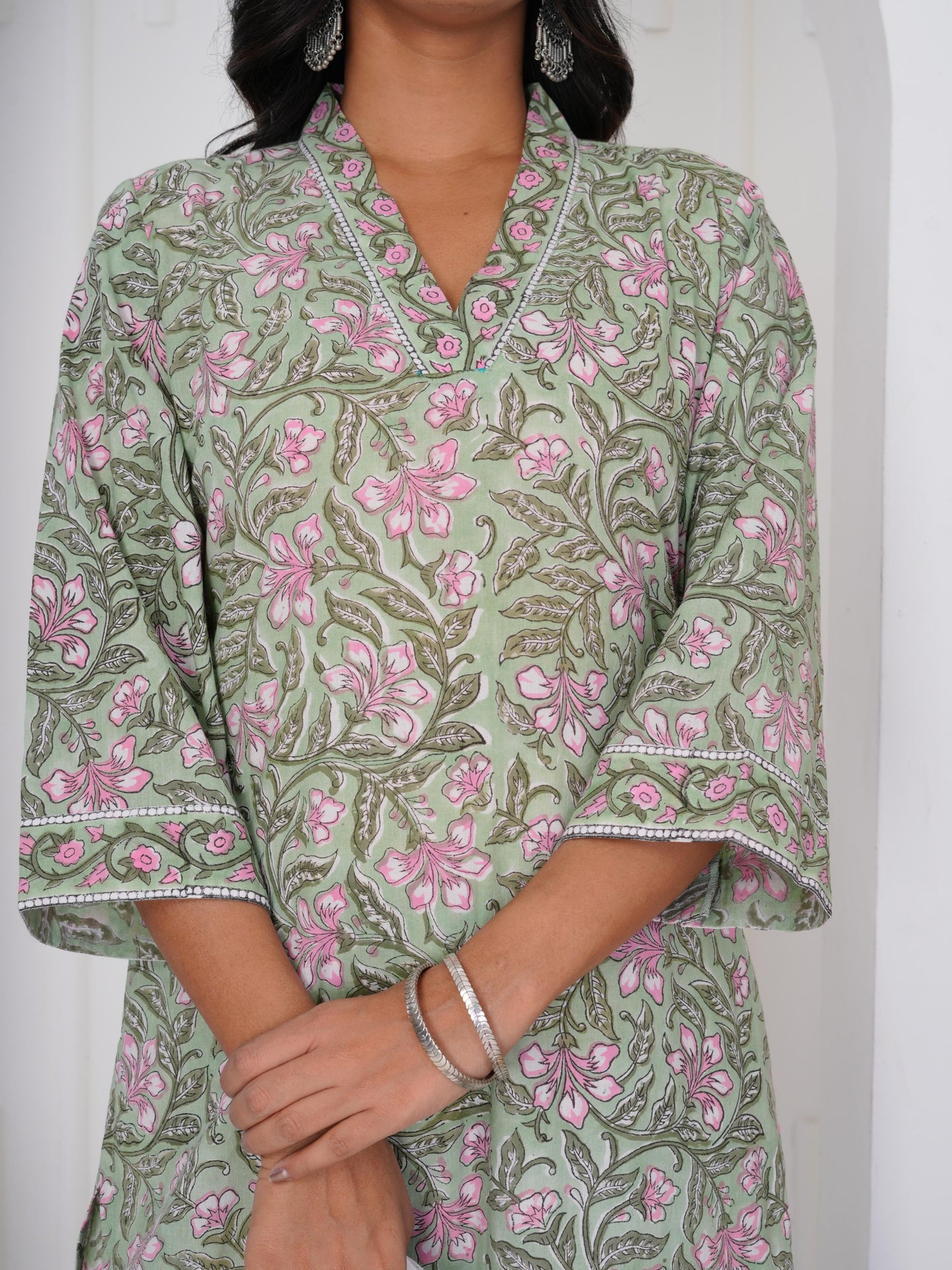 Bloom Green Three Piece Suit with Kota Doriya Dupatta