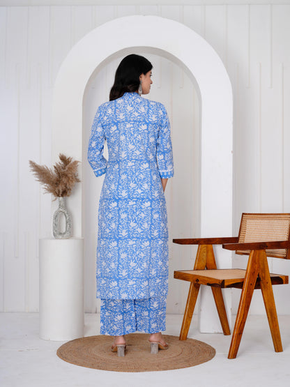 Calm Blue Three Piece Suit with Kota Doriya Dupatta