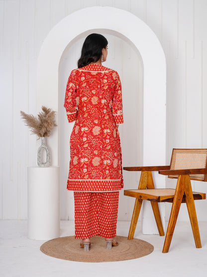Radiant Red Three Piece Suit with Kota Doriya Dupatta