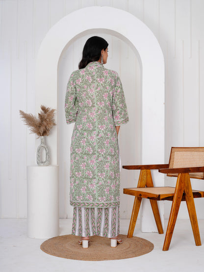 Bloom Green Three Piece Suit with Kota Doriya Dupatta