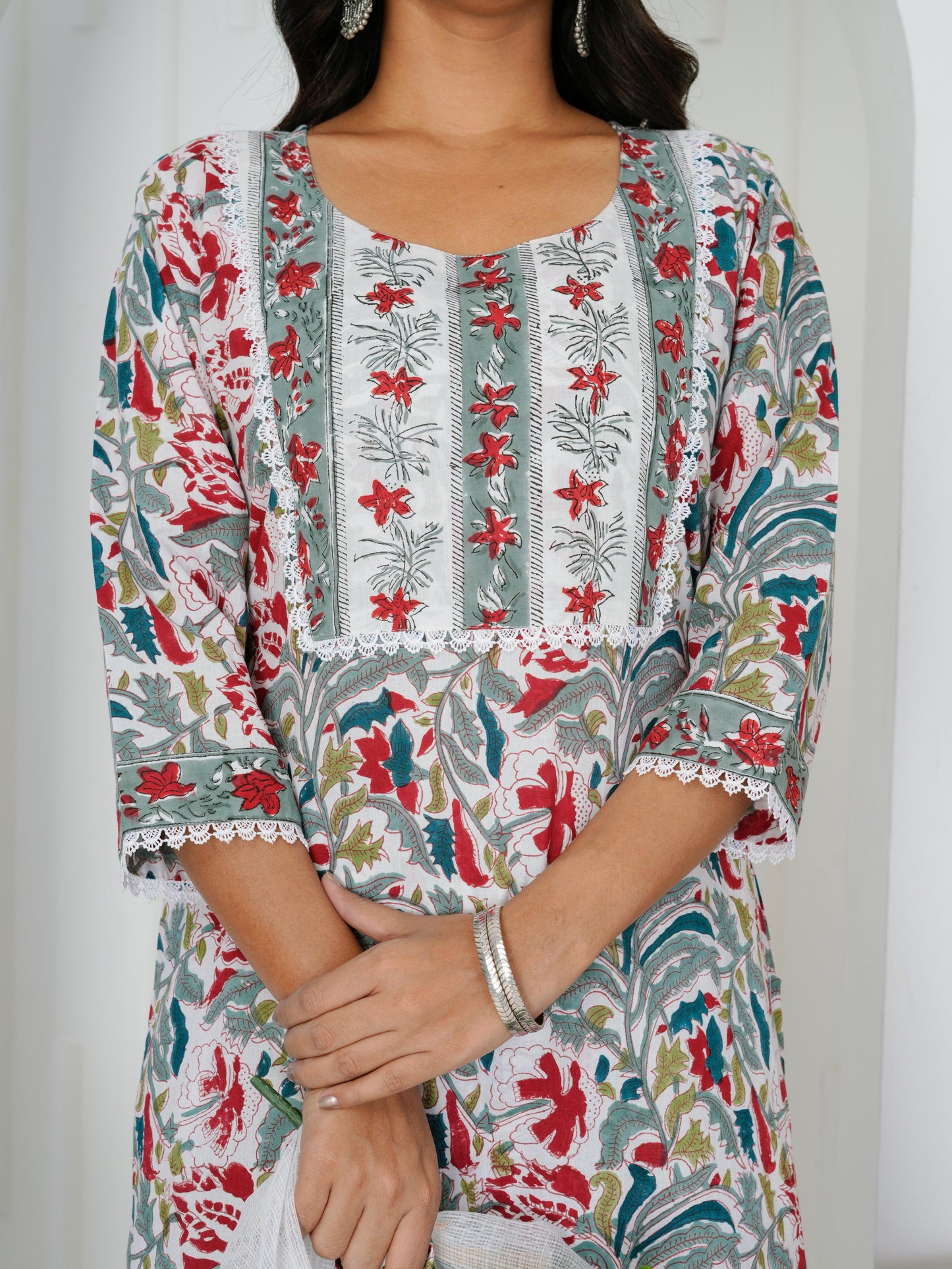 Wisdom Grey Three Piece Suit with Kota Doriya Dupatta