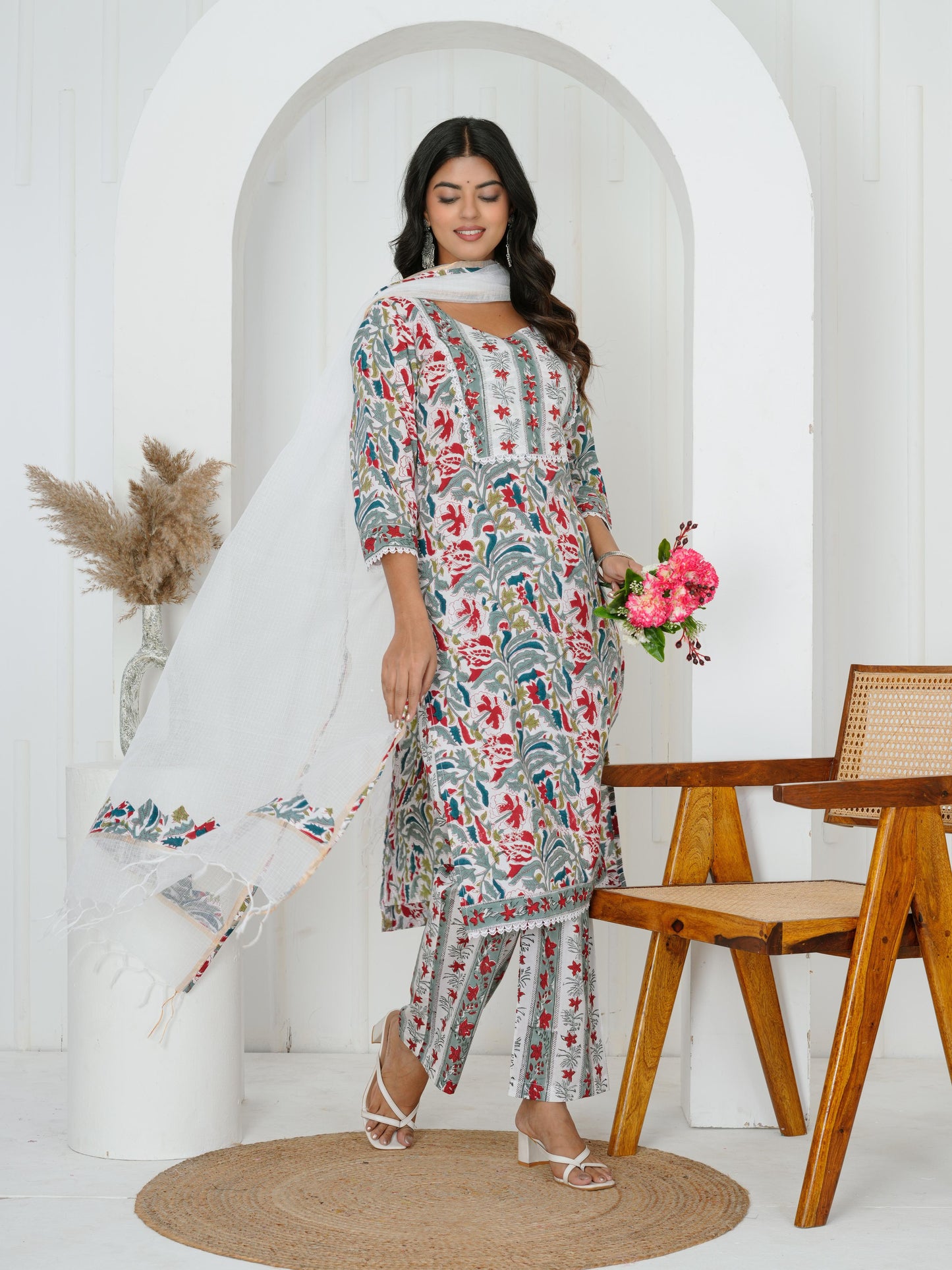 Wisdom Grey Three Piece Suit with Kota Doriya Dupatta