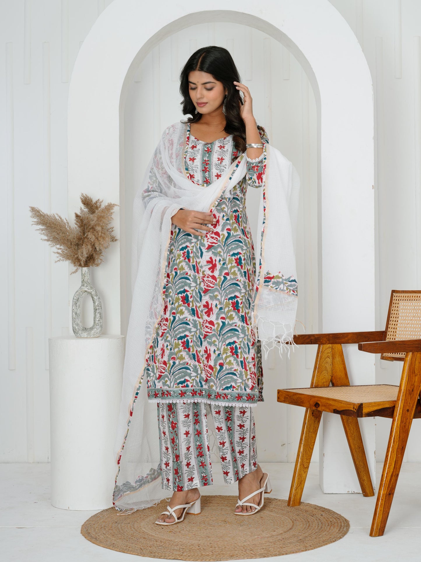 Wisdom Grey Three Piece Suit with Kota Doriya Dupatta