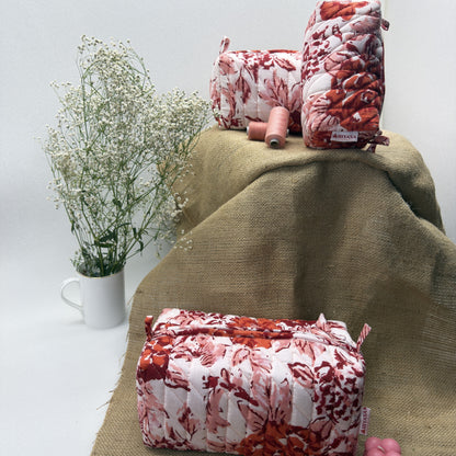Gulzaar Rose - Set of 3 Handblock Printed Quilted Pouches | Crafted in Jaipur