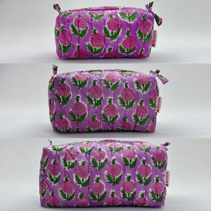 Lively Lilac - Set of 3 Handblock Printed Quilted Pouches | Crafted in Jaipur