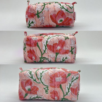 Peaceful Peach - Set of 3 Handblock Printed Quilted Pouches | Crafted in Jaipur