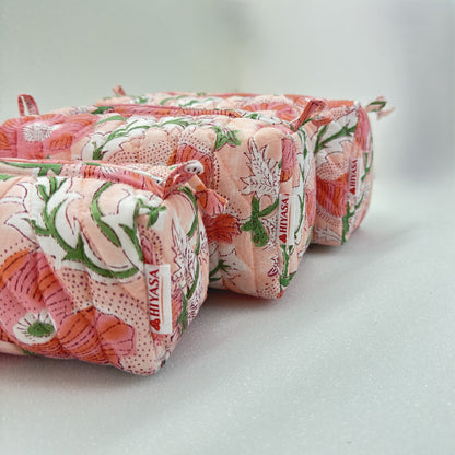 Peaceful Peach - Set of 3 Handblock Printed Quilted Pouches | Crafted in Jaipur