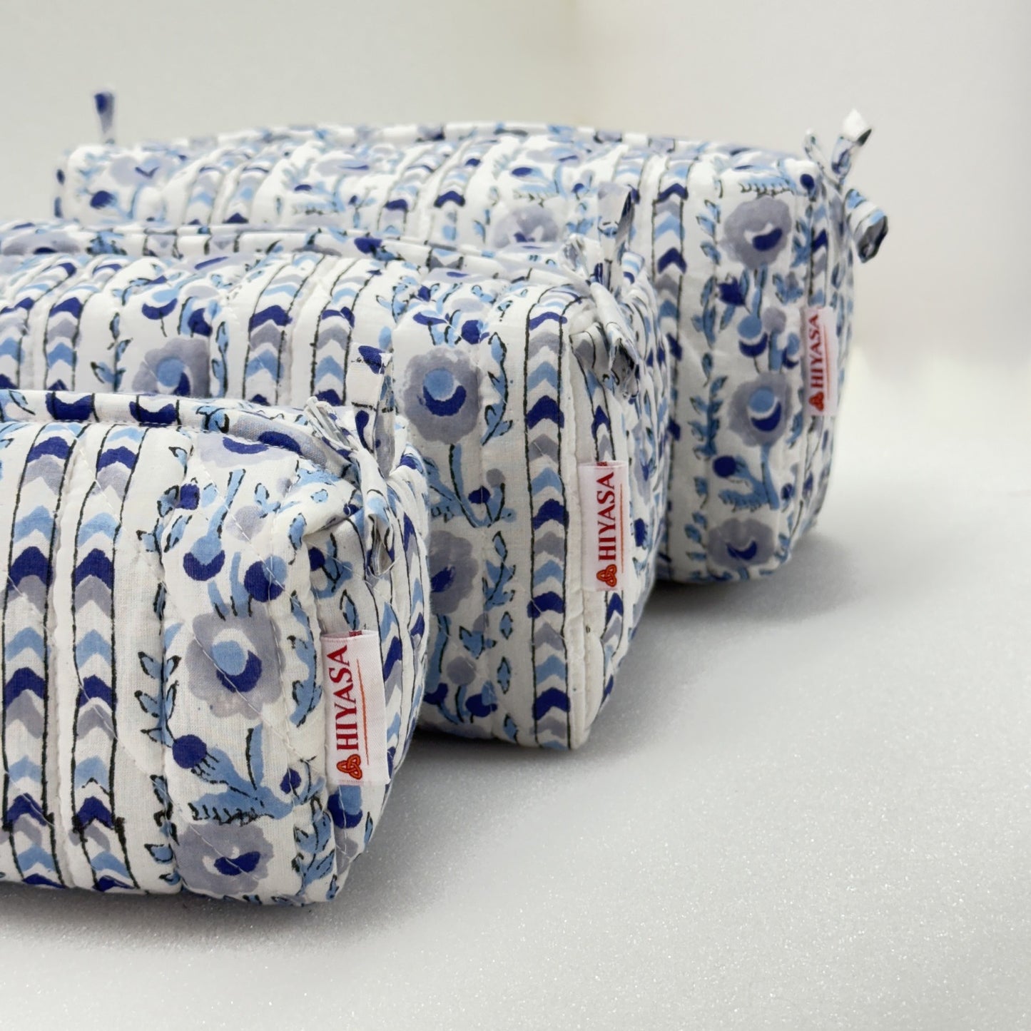 Hopeful Moonbloom - Set of 3 Handblock Printed Quilted Pouches | Crafted in Jaipur