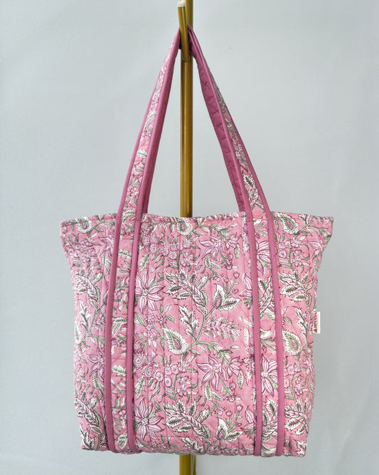 Blissful Pink Quilted Tote Bag | Made in Jaipur