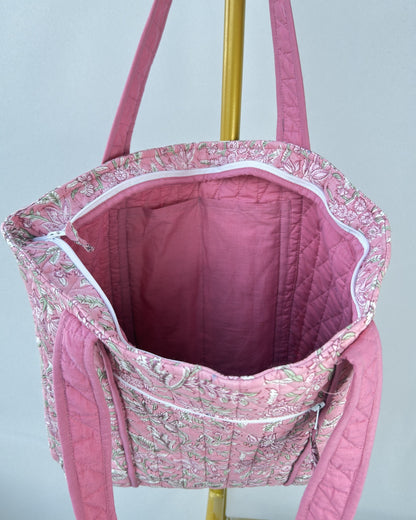 Blissful Pink Quilted Tote Bag | Made in Jaipur
