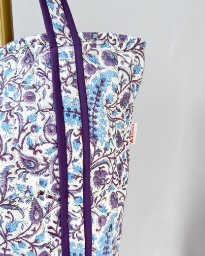 Tranquil Violet Quilted Tote Bag | Made in Jaipur