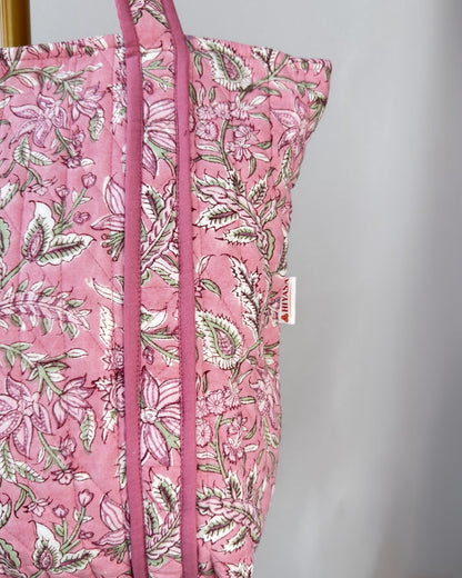 Blissful Pink Quilted Tote Bag | Made in Jaipur