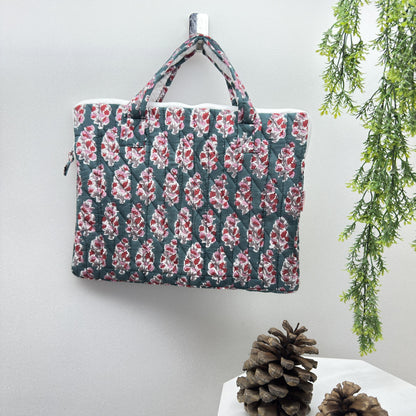 Graceful Emerald Laptop Companion - Hand quilted, Handcrafted