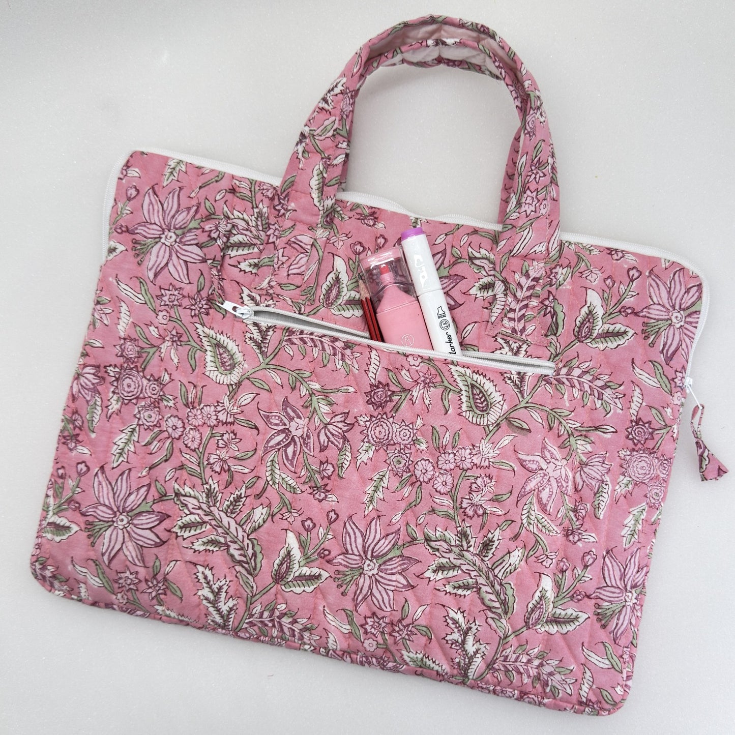 Blissful Pink Laptop Companion - Hand quilted, Handcrafted