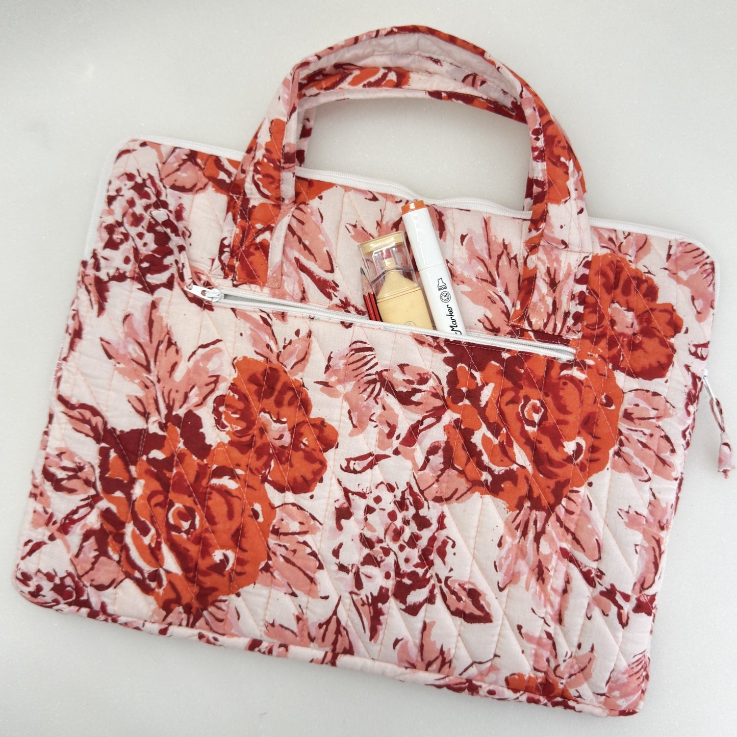 Gulzaar Rose Laptop Companion - Hand quilted, Handcrafted