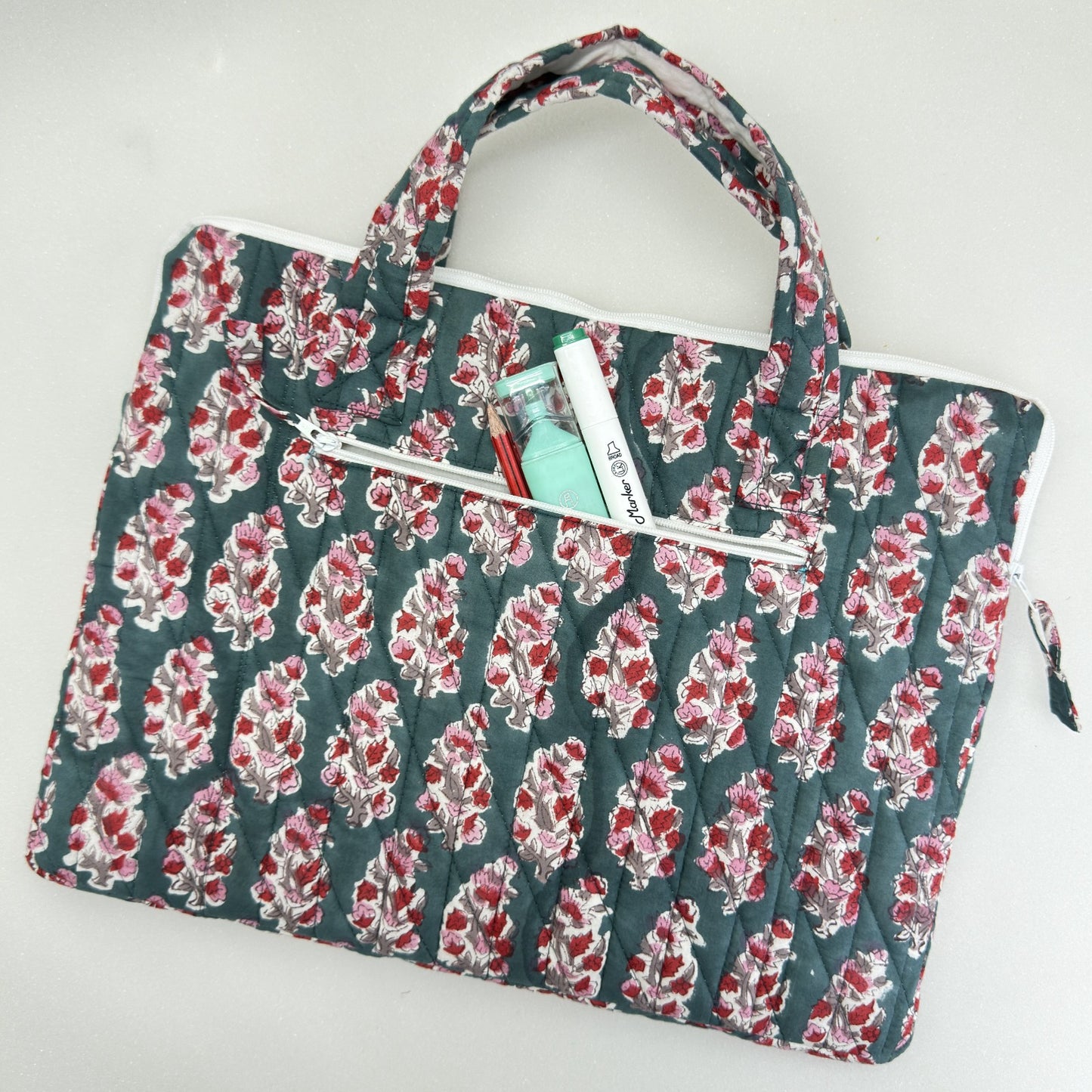 Graceful Emerald Laptop Companion - Hand quilted, Handcrafted