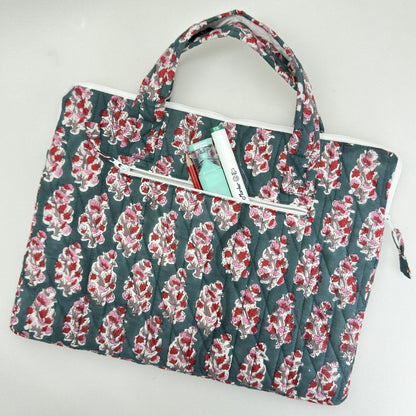 Graceful Emerald Laptop Companion - Hand quilted, Handcrafted