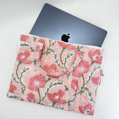 Peaceful Peach Laptop Companion - Hand quilted, Handcrafted