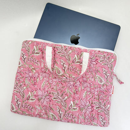 Blissful Pink Laptop Companion - Hand quilted, Handcrafted