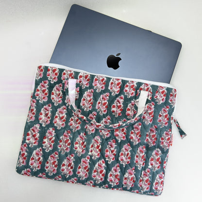 Graceful Emerald Laptop Companion - Hand quilted, Handcrafted