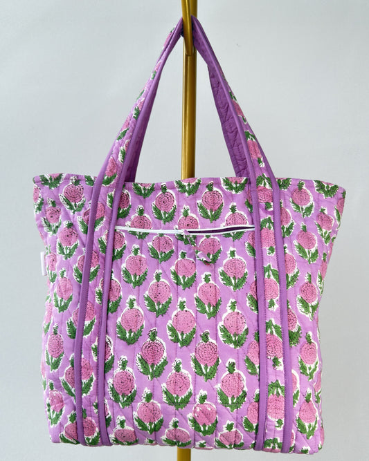 Lively Lilac Quilted Tote Bag | Made in Jaipur