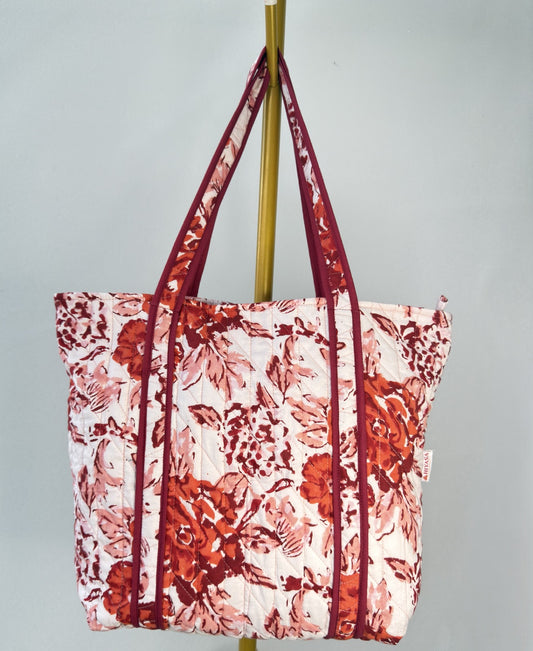 Gulzaar Rose Quilted Tote Bag | Made in Jaipur