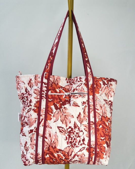 Gulzaar Rose Quilted Tote Bag | Made in Jaipur