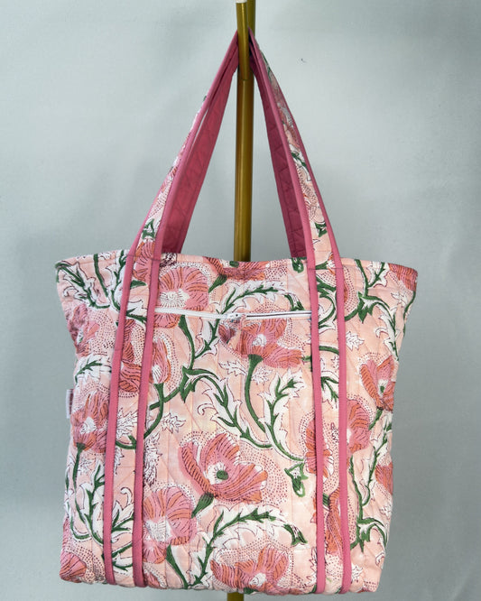 Peaceful Peach Quilted Tote Bag | Made in Jaipur