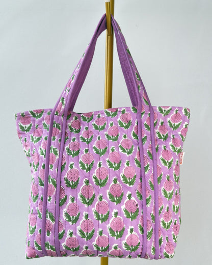 Lively Lilac Quilted Tote Bag | Made in Jaipur