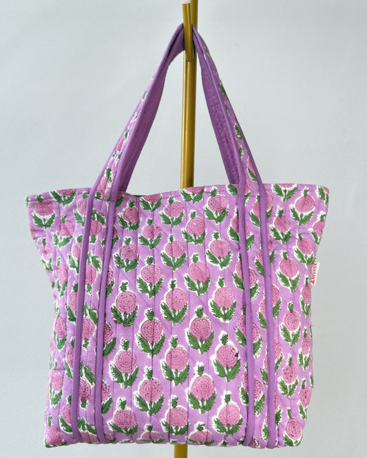 Lively Lilac Quilted Tote Bag | Made in Jaipur