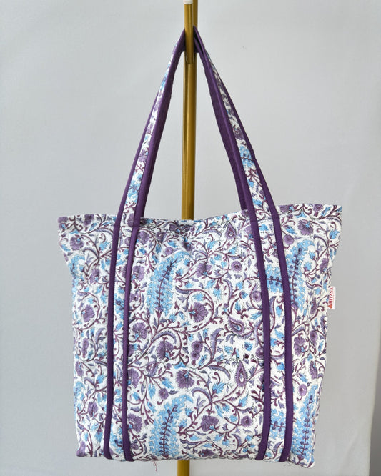 Tranquil Violet Quilted Tote Bag | Made in Jaipur