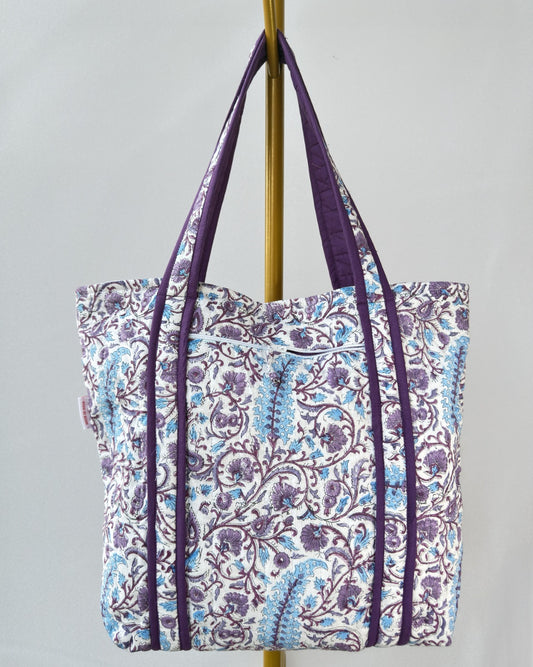 Tranquil Violet Quilted Tote Bag | Made in Jaipur