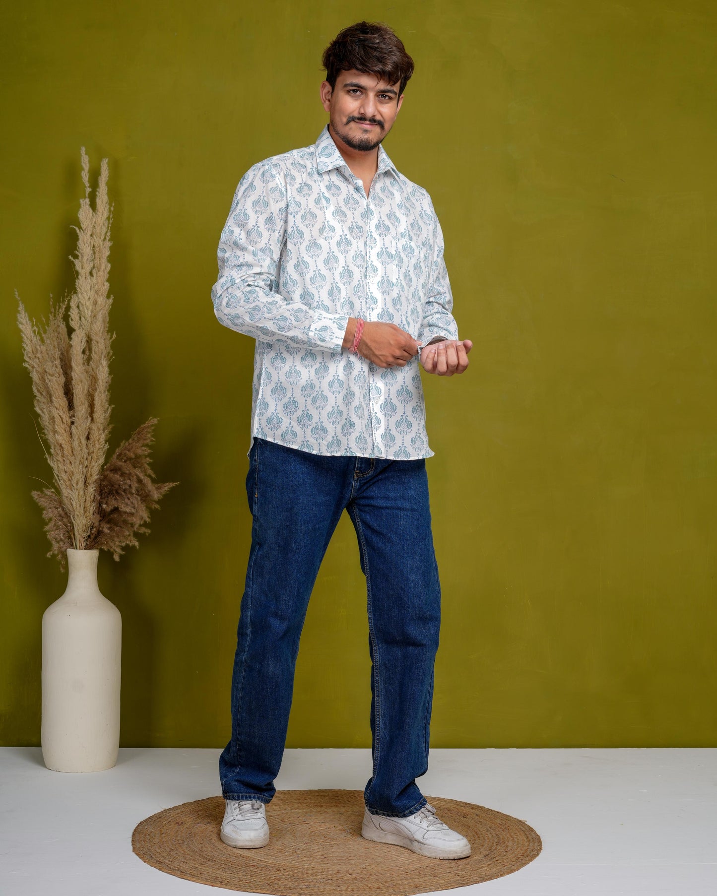 True Blue Men’s Handblock Full Sleeve Shirt - Woven with Purpose, Worn with Pride