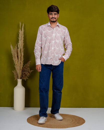 Humble Brown Men’s Handblock Full Sleeve Shirt - Woven with Purpose, Worn with Pride