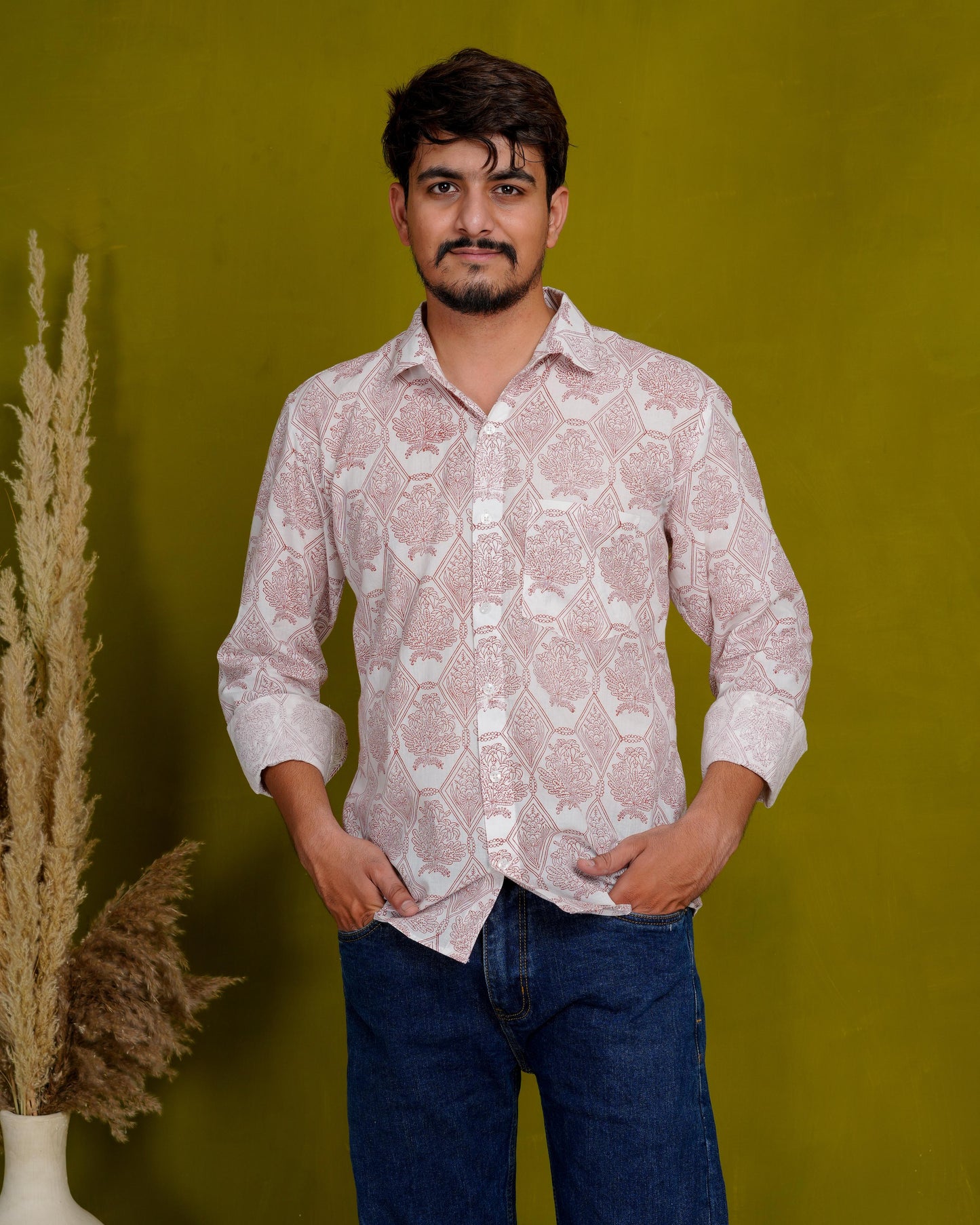 Humble Brown Men’s Handblock Full Sleeve Shirt - Woven with Purpose, Worn with Pride