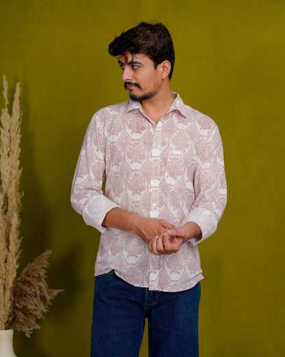 Humble Brown Men’s Handblock Full Sleeve Shirt - Woven with Purpose, Worn with Pride