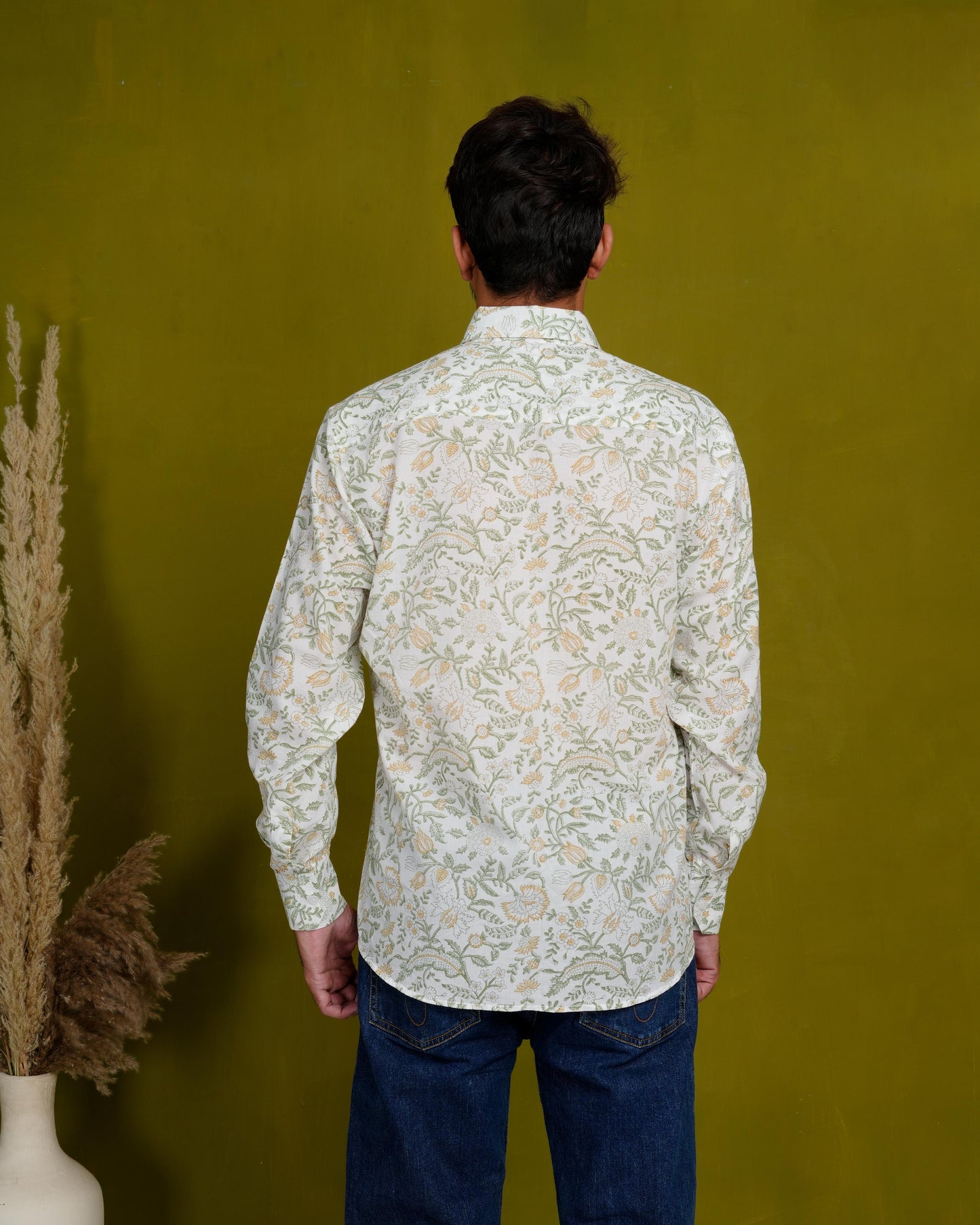 Optimistic Olive Men’s Handblock Full Sleeve Shirt - Woven with Purpose, Worn with Pride