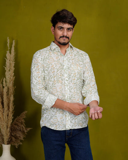 Optimistic Olive Men’s Handblock Full Sleeve Shirt - Woven with Purpose, Worn with Pride