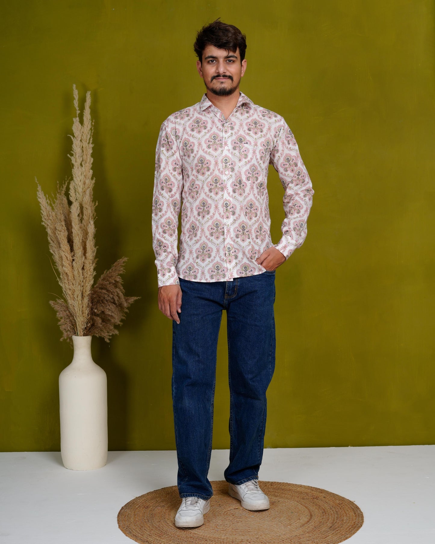 Rooted Peach Men’s Handblock Full Sleeve Shirt - Woven with Purpose, Worn with Pride