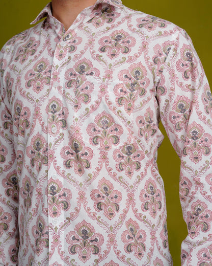 Rooted Peach Men’s Handblock Full Sleeve Shirt - Woven with Purpose, Worn with Pride