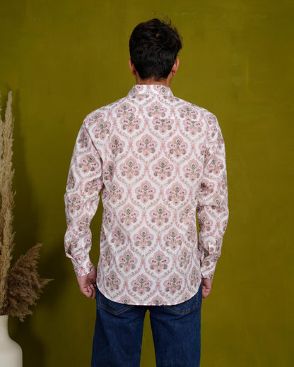 Rooted Peach Men’s Handblock Full Sleeve Shirt - Woven with Purpose, Worn with Pride