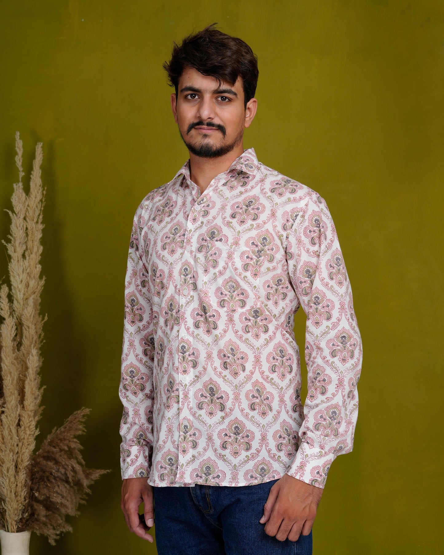 Rooted Peach Men’s Handblock Full Sleeve Shirt - Woven with Purpose, Worn with Pride