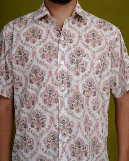 Rooted Peach Men’s Handblock Half Sleeve Shirt - Woven with Purpose, Worn with Pride