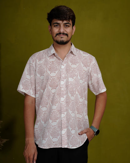 Humble Brown Men’s Handblock Half Sleeve Shirt - Woven with Purpose, Worn with Pride