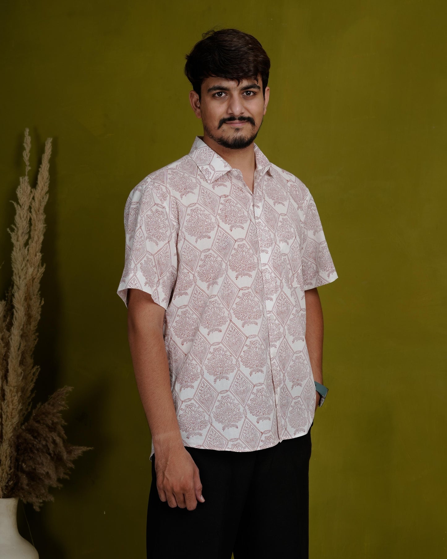 Humble Brown Men’s Handblock Half Sleeve Shirt - Woven with Purpose, Worn with Pride