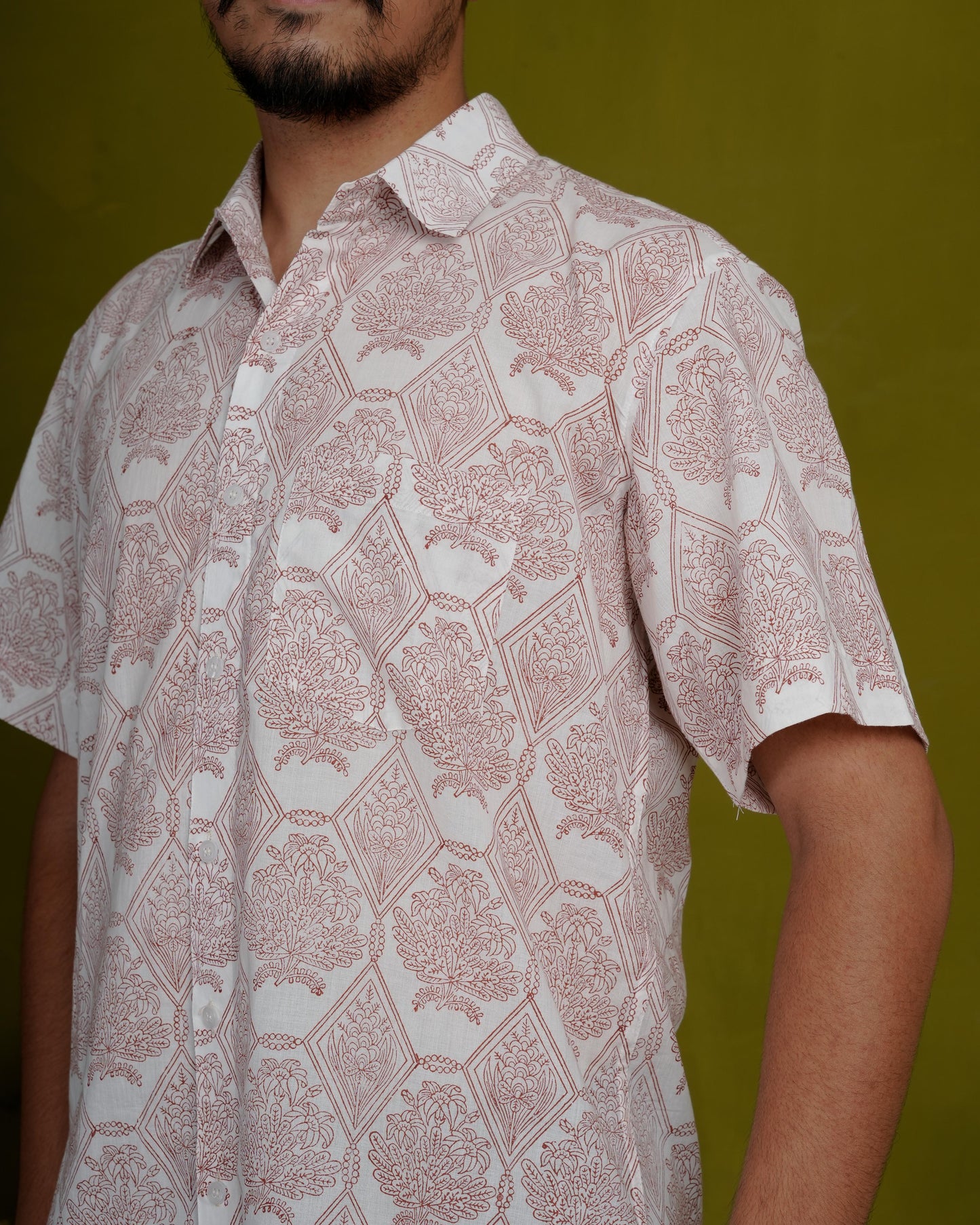 Humble Brown Men’s Handblock Half Sleeve Shirt - Woven with Purpose, Worn with Pride