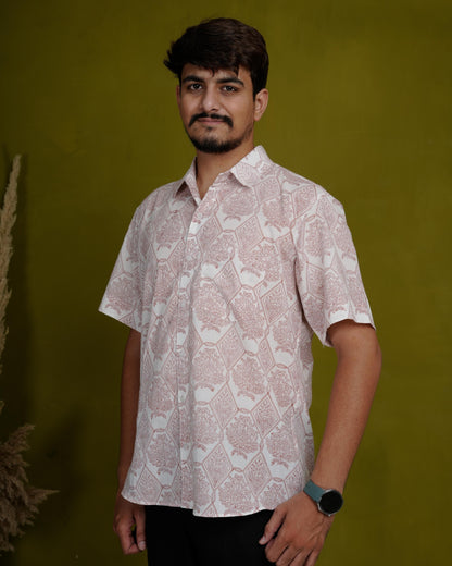 Humble Brown Men’s Handblock Half Sleeve Shirt - Woven with Purpose, Worn with Pride