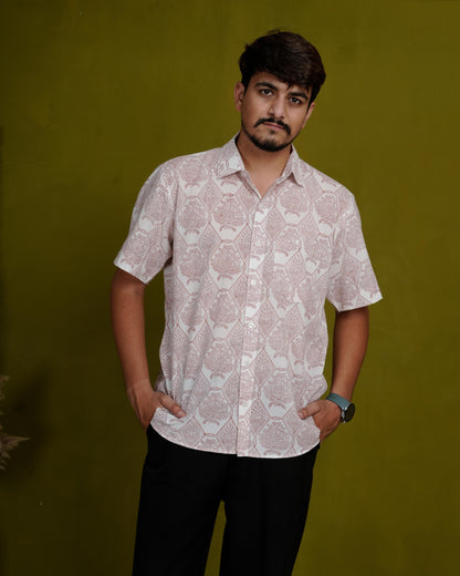 Humble Brown Men’s Handblock Half Sleeve Shirt - Woven with Purpose, Worn with Pride